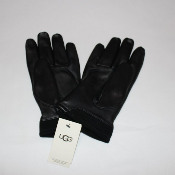 UGG CAPITAN BLACK FAUX FUR-LINED LEATHER TECH GLOVES